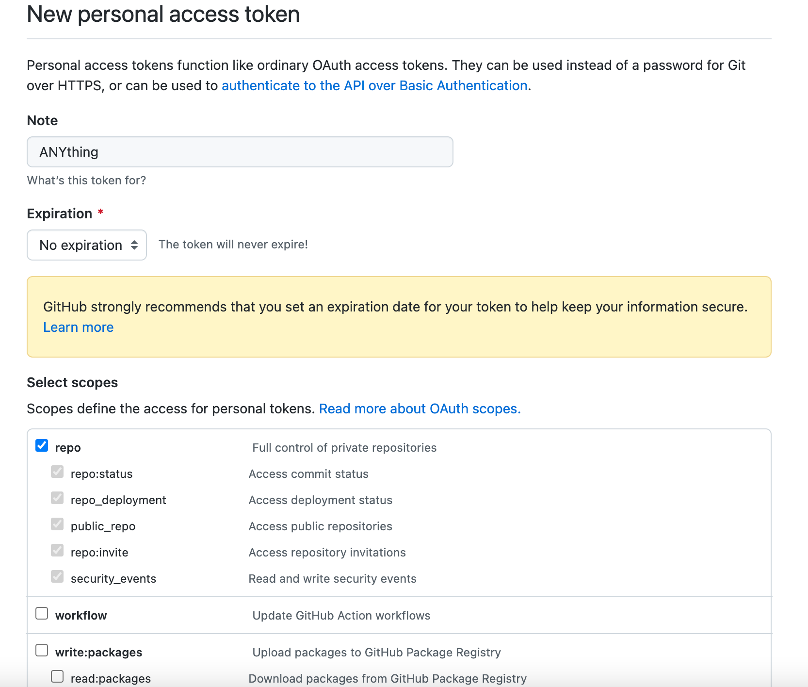 Create Personal Access Token