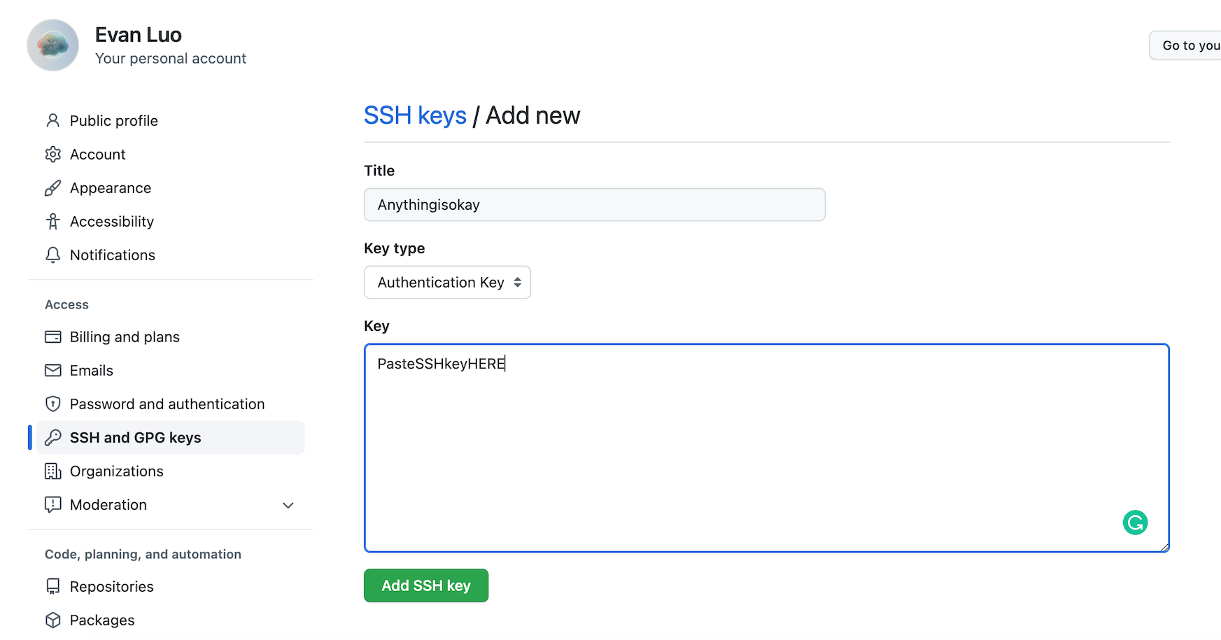 SSH keys Github